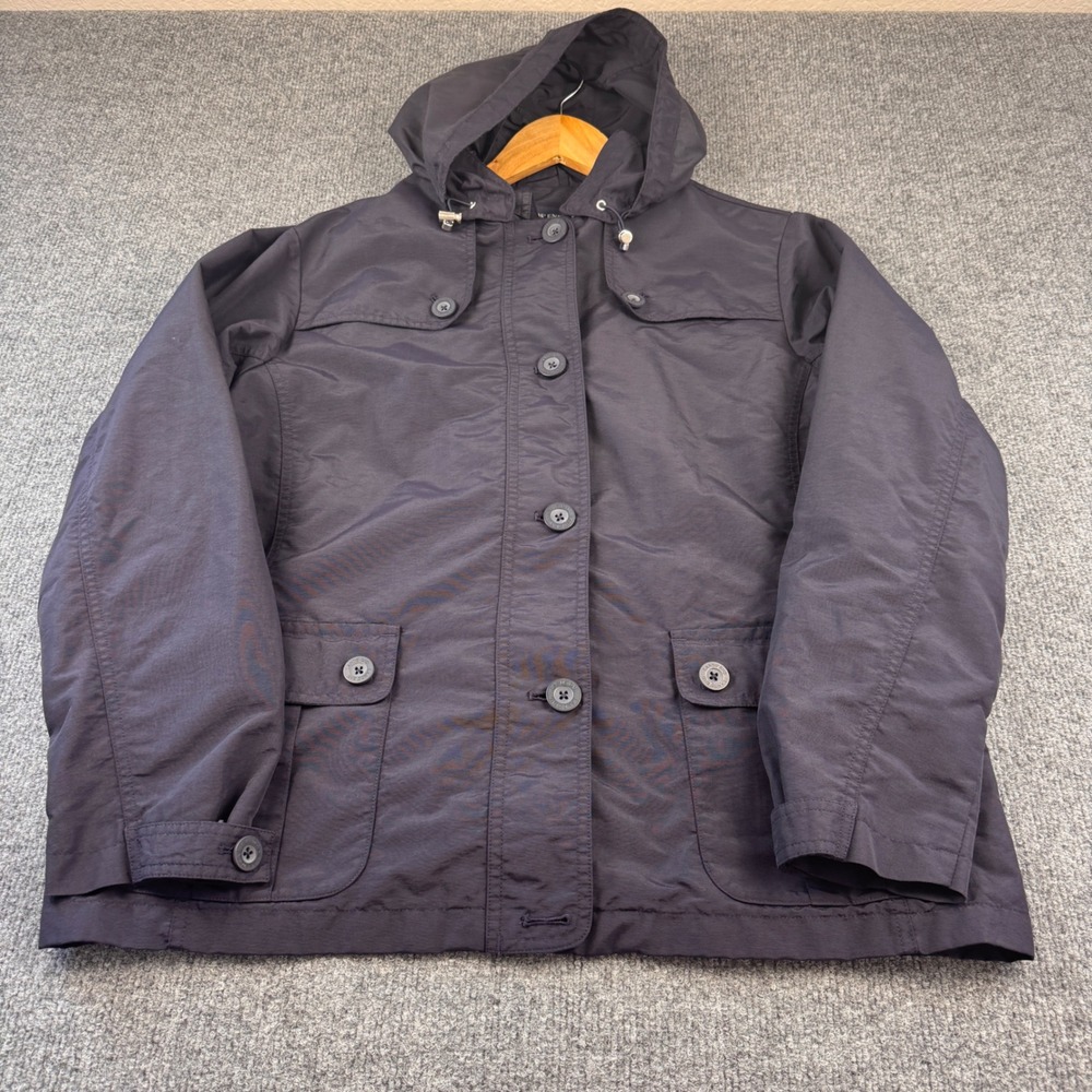 Lands End Hooded Barn Jacket Womens L/P 14-16 Navy Blue Excellent Utility Coat